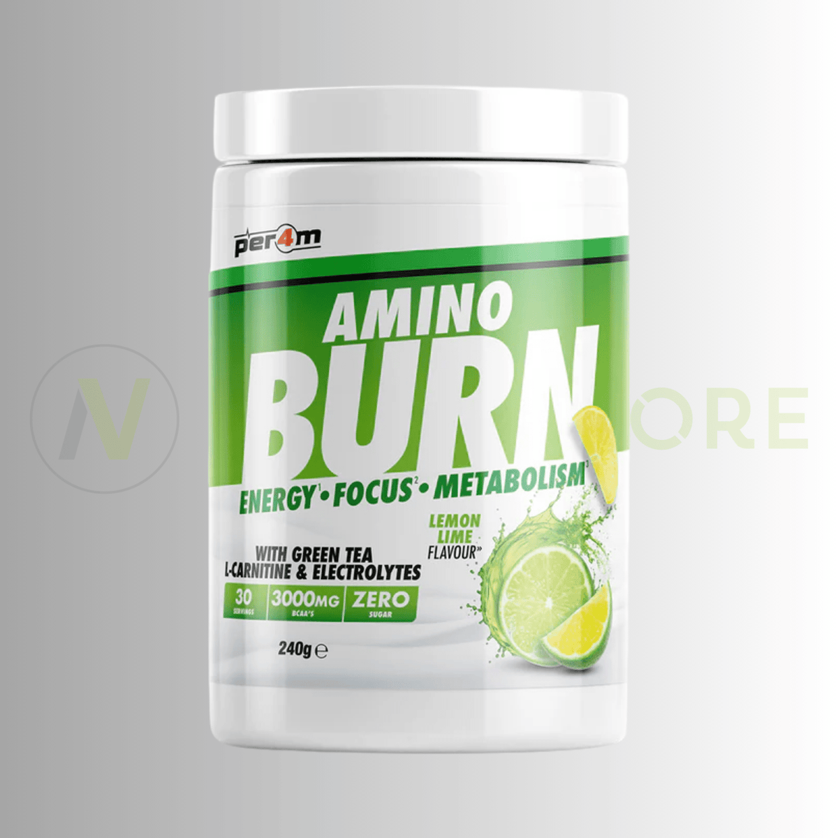 PER4M Amino Burn Energy Focus Metabolism 240g – BCAA, Caffeine & L-Carnitine Formula - Nutristore