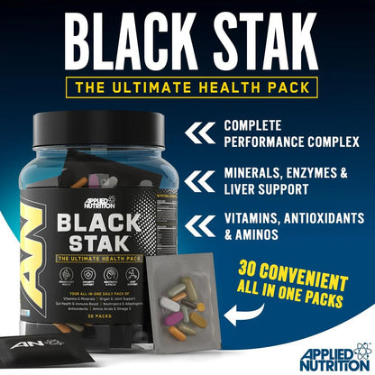 Applied Nutrition Black Stak | Ultimate Health Pack | 30 Daily Packs - Nutristore