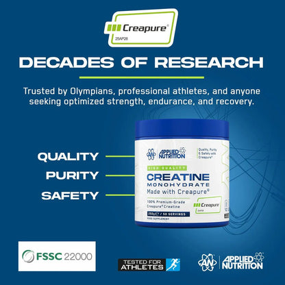 Applied Nutrition Creapure® Creatine Monohydrate | Premium Creatine | 250g | 50 Servings - Nutristore