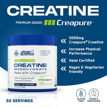 Applied Nutrition Creapure® Creatine Monohydrate | Premium Creatine | 250g | 50 Servings - Nutristore