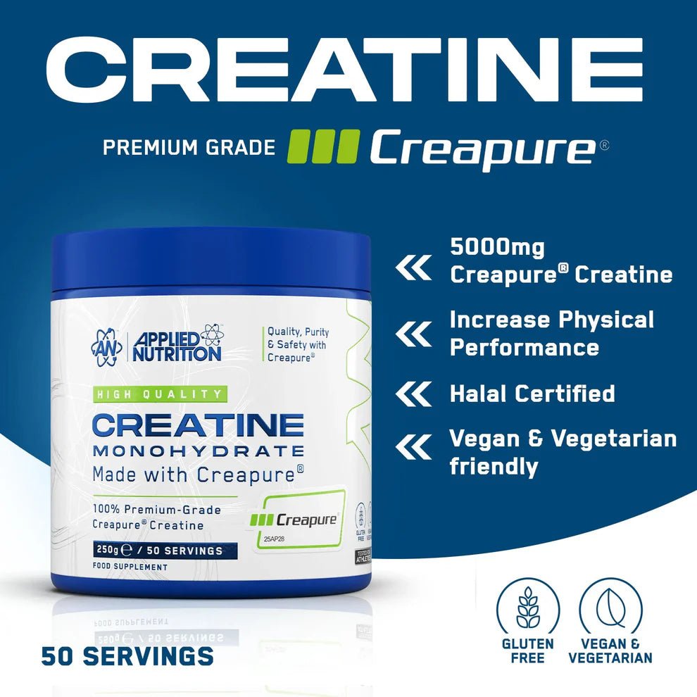 Applied Nutrition Creapure® Creatine Monohydrate | Premium Creatine | 250g | 50 Servings - Nutristore