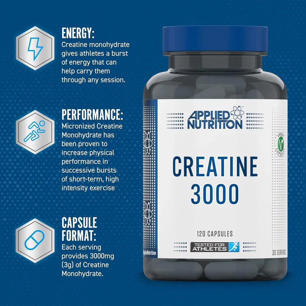 Applied Nutrition Creatine 3000 – 3g Creatine Monohydrate | Informed - Sport | 120 Capsules - Nutristore