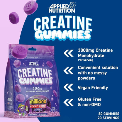 Applied Nutrition Creatine Monohydrate Gummies | 3g Creatine | 80 Gummies | 20 Servings - Nutristore