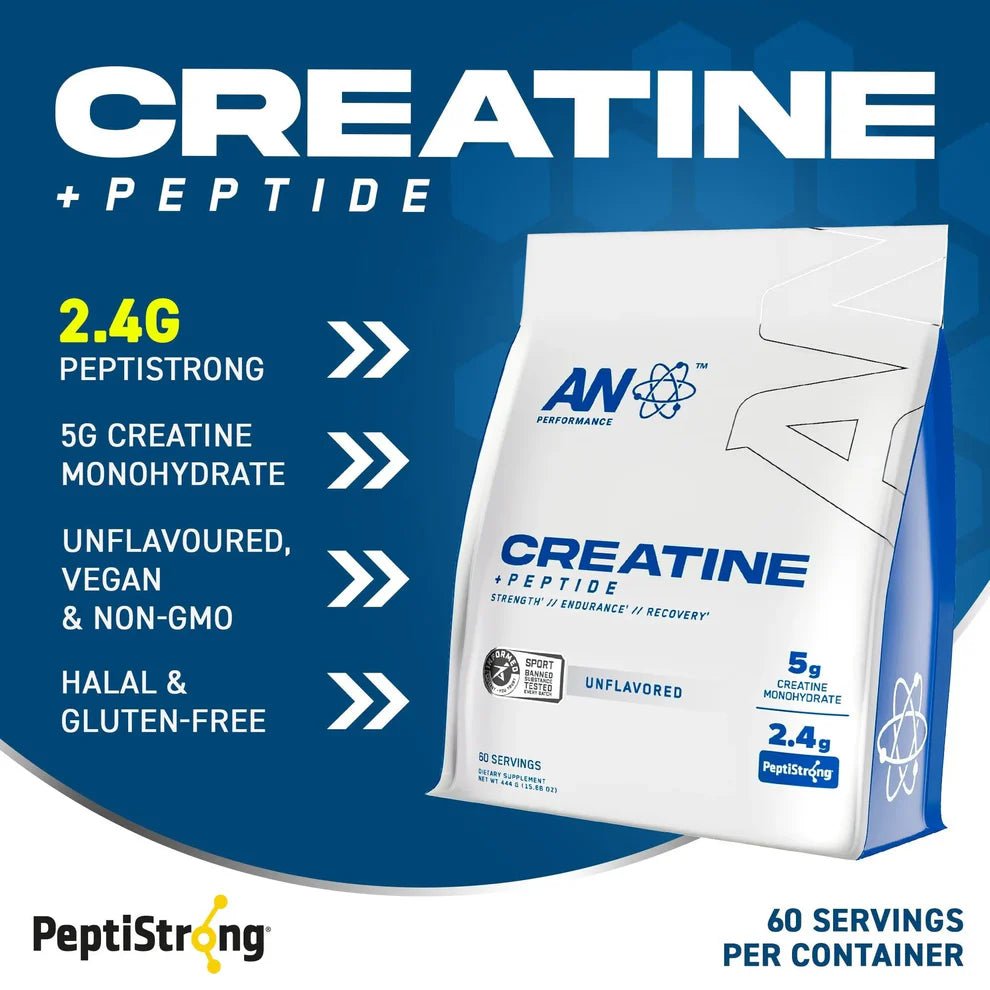 Applied Nutrition Creatine Monohydrate + PeptiStrong® | Strength, Performance & Recovery | 444g | 60 Servings - Nutristore