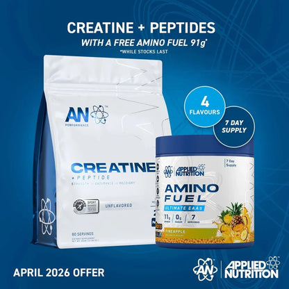 Applied Nutrition Creatine Monohydrate + PeptiStrong® | Strength, Performance & Recovery | 444g | 60 Servings - Nutristore