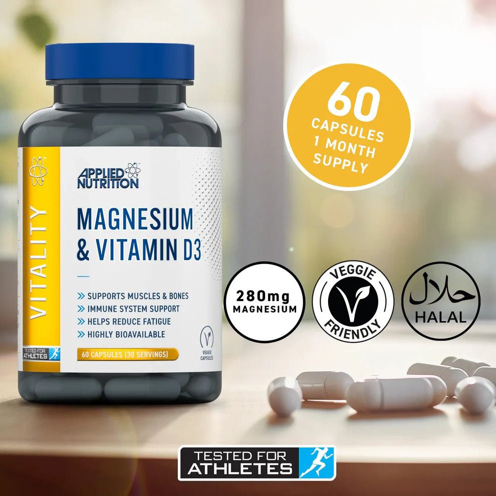 Applied Nutrition Magnesium & Vitamin D3 | 280mg Magnesium | 60 Capsules | 30 Servings - Nutristore