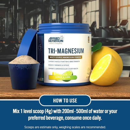 Applied Nutrition Tri - Magnesium Powder | 300mg Elemental Magnesium | 200g | 50 Servings - Nutristore