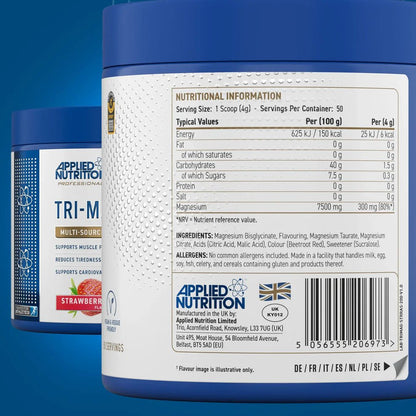 Applied Nutrition Tri - Magnesium Powder | 300mg Elemental Magnesium | 200g | 50 Servings - Nutristore