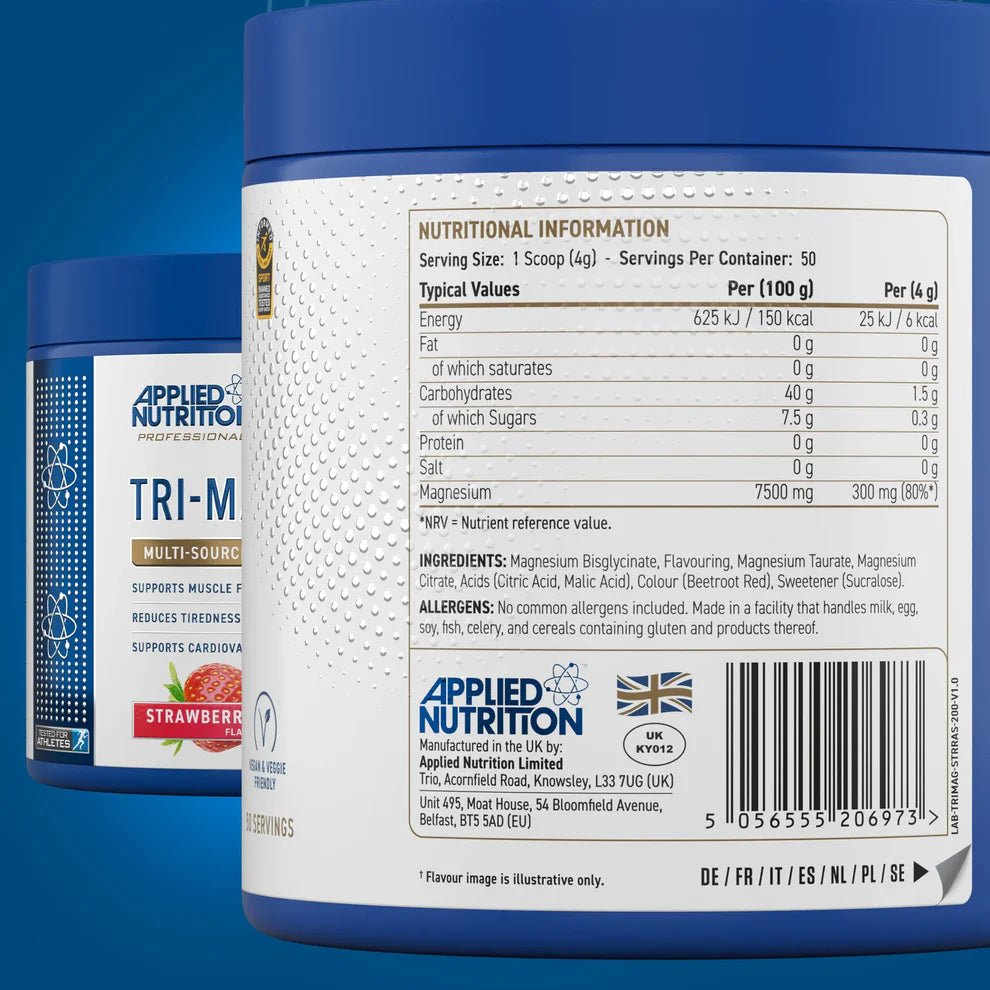 Applied Nutrition Tri - Magnesium Powder | 300mg Elemental Magnesium | 200g | 50 Servings - Nutristore
