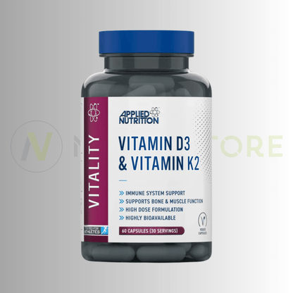 Applied Nutrition Vitamin D3 & K2 | 4000 IU D3 + MK - 7 | 60 Capsules | 60 Servings - Nutristore