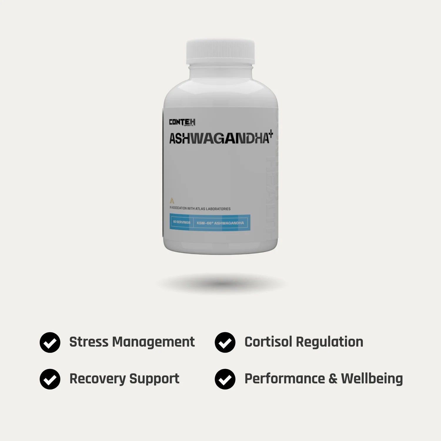 Conteh Sports Ashwagandha+ | KSM - 66 Adaptogen Complex | 60 Capsules | 30 Servings - Nutristore