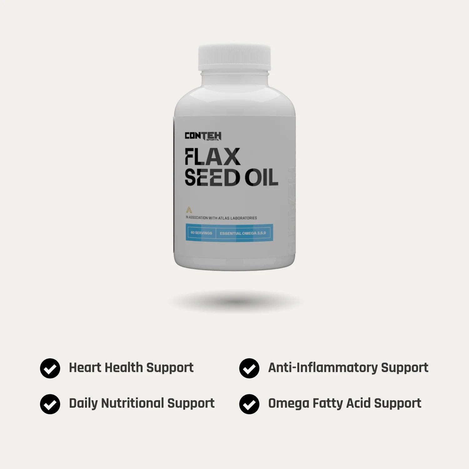 Conteh Sports Flax Seed Oil | Omega 3 - 6 - 9 Plant - Based Support | 60 Capsules | 60 Servings - Nutristore