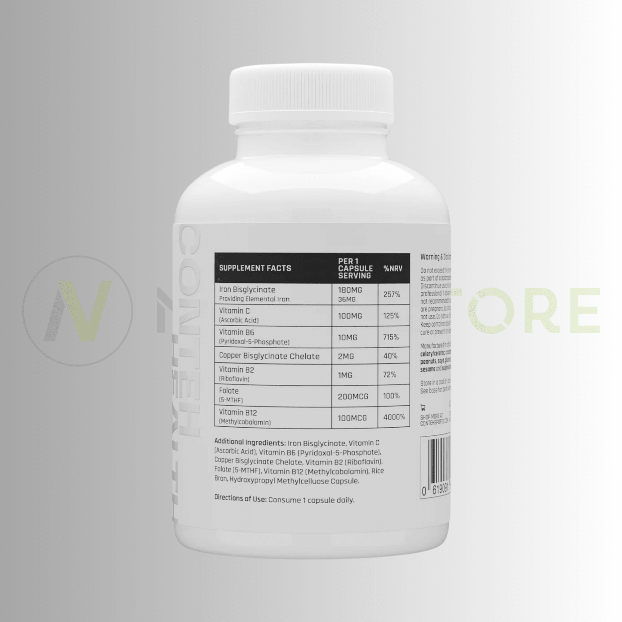 Conteh Sports Iron+ | High Absorption Iron Bisglycinate | 36mg Elemental Iron | 60 Capsules - Nutristore
