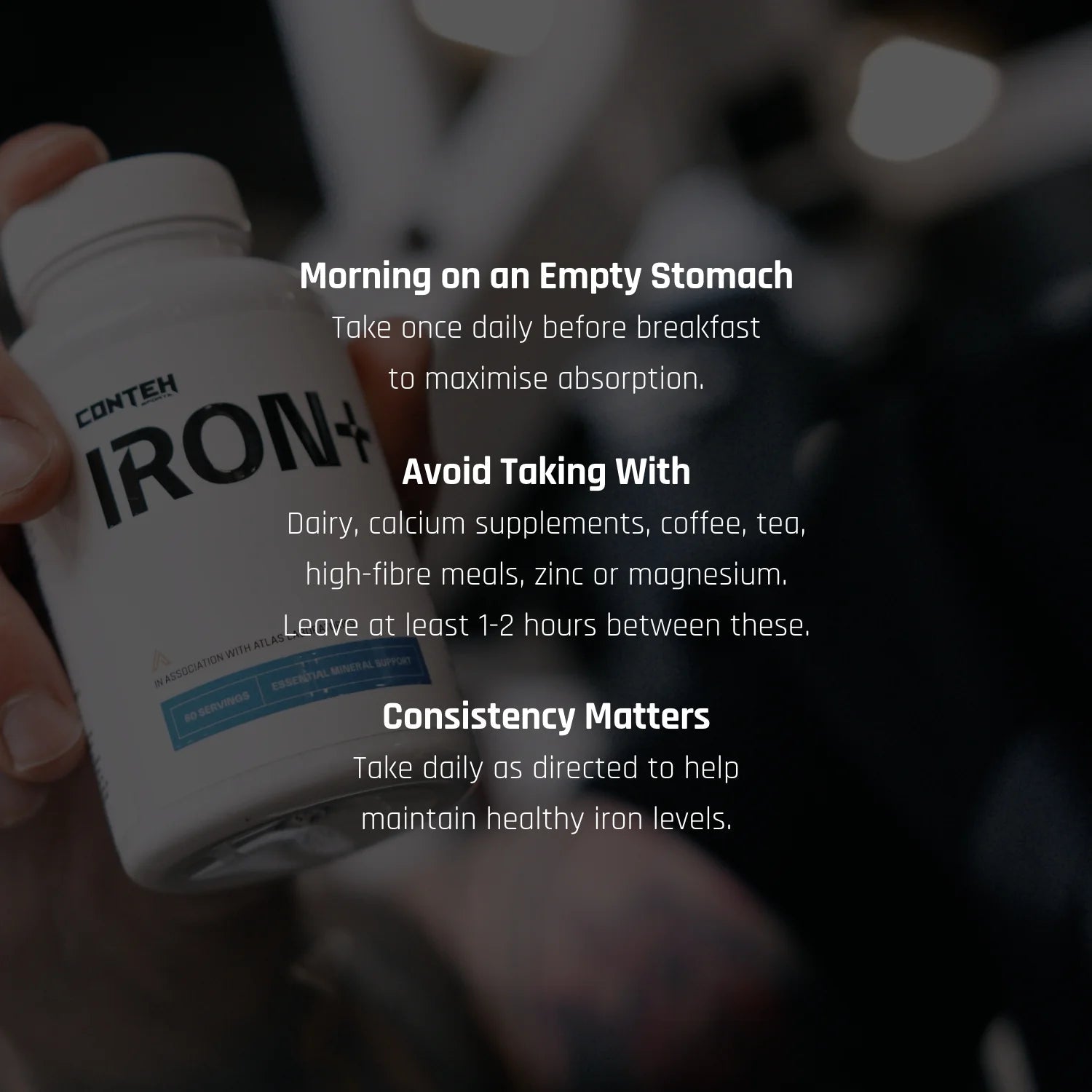 Conteh Sports Iron+ | High Absorption Iron Bisglycinate | 36mg Elemental Iron | 60 Capsules - Nutristore