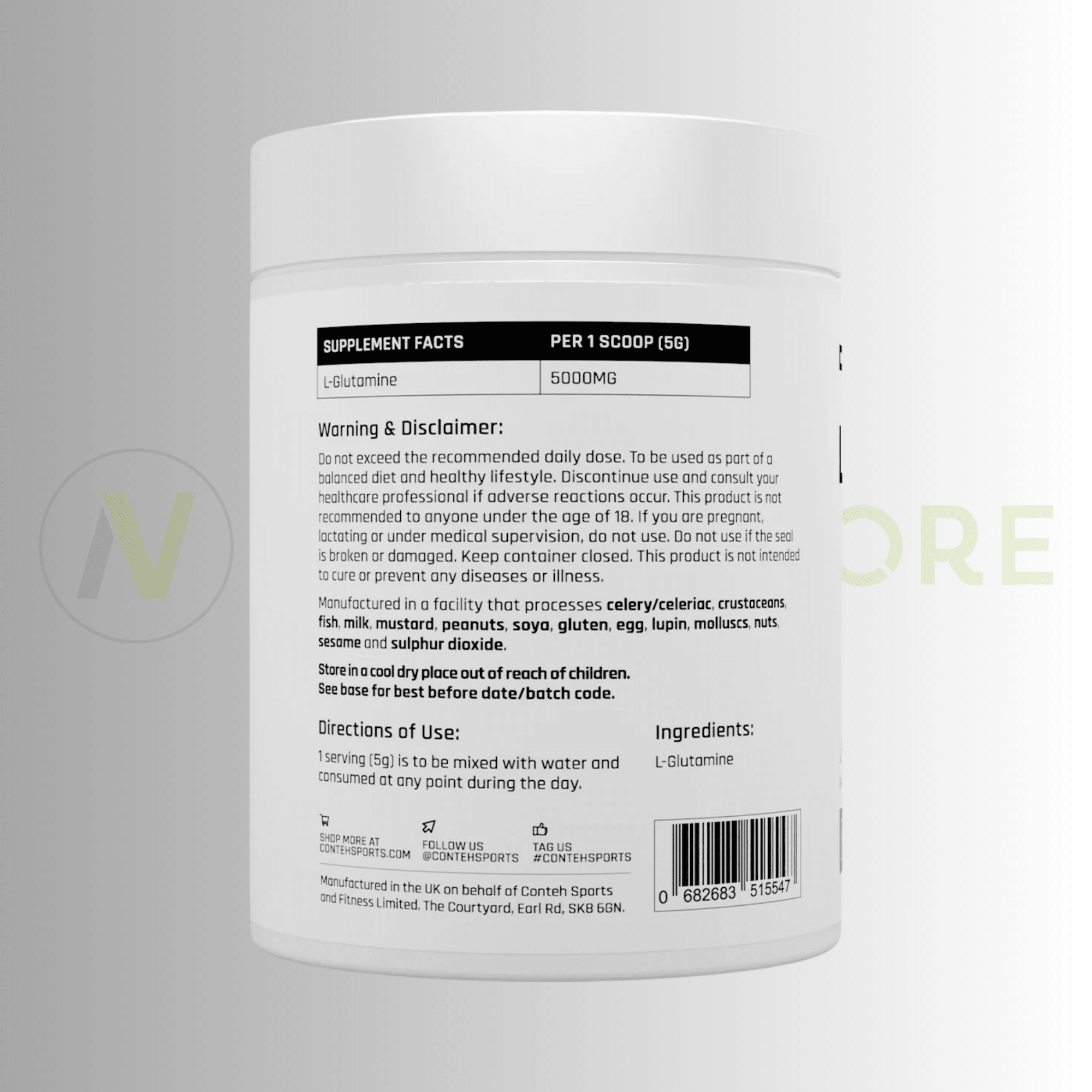 Conteh Sports L - Glutamine | 5000mg Per Serving | Recovery & Gut Support | 500g - Nutristore