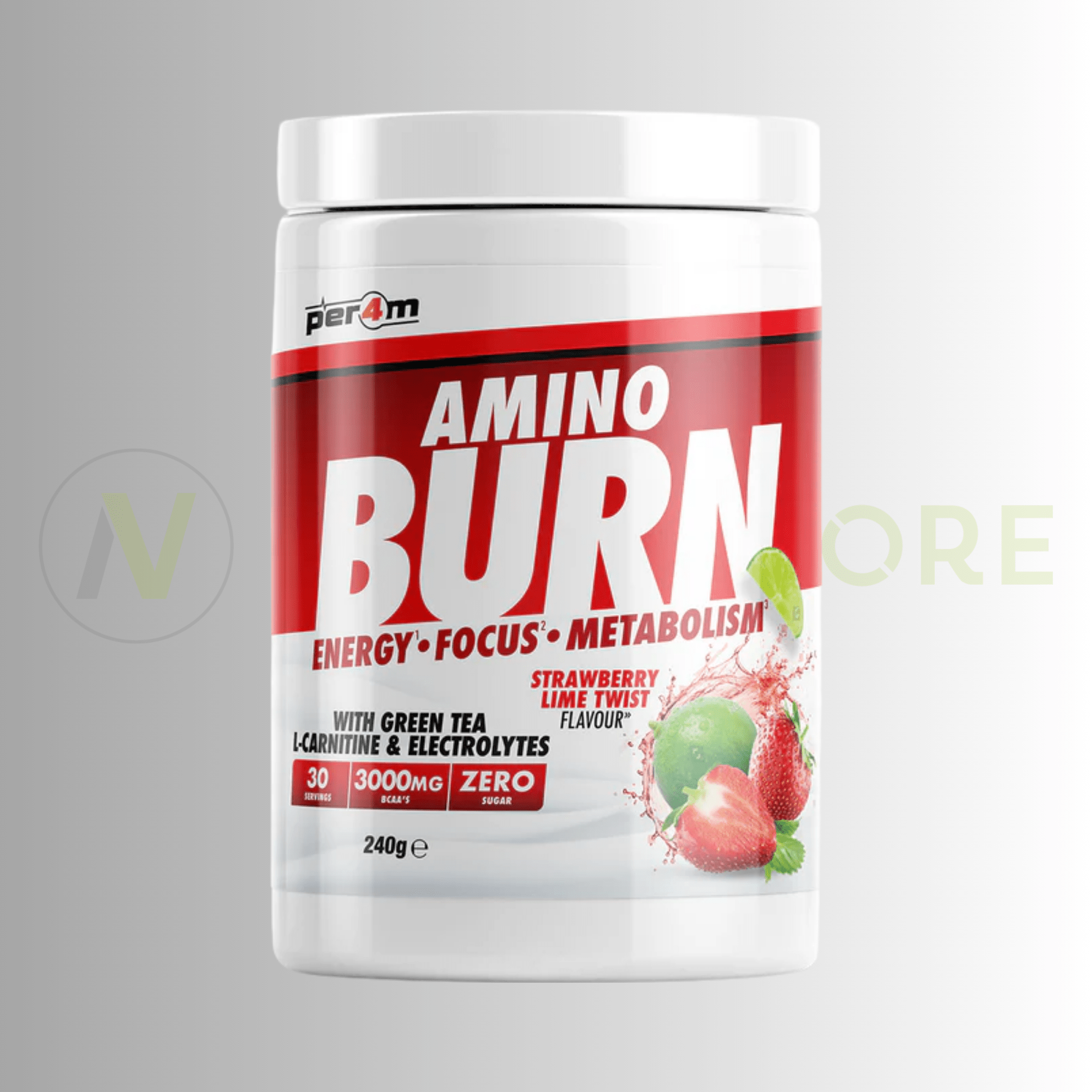 PER4M Amino Burn Energy Focus Metabolism 240g – BCAA, Caffeine & L-Carnitine Formula - Nutristore