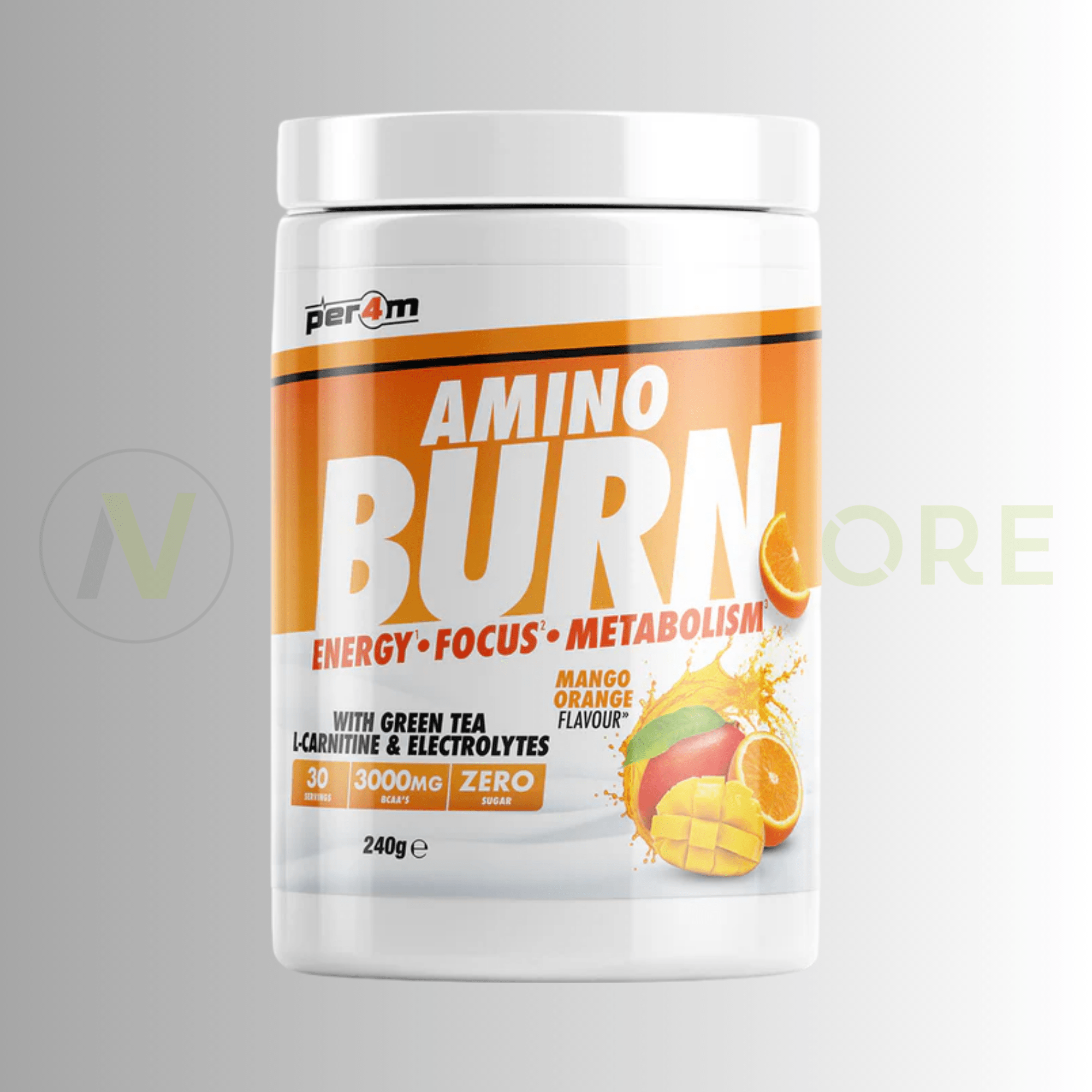PER4M Amino Burn Energy Focus Metabolism 240g – BCAA, Caffeine & L-Carnitine Formula - Nutristore