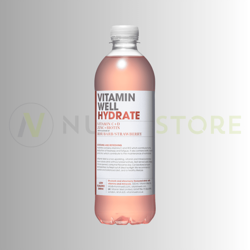 Vitamin Well Hydrate | Rhubarb & Strawberry | Vitamin C + D, Zinc & Biotin | 12 x 500ml - Nutristore