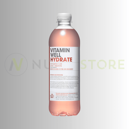 Vitamin Well Hydrate | Rhubarb & Strawberry | Vitamin C + D, Zinc & Biotin | 12 x 500ml - Nutristore