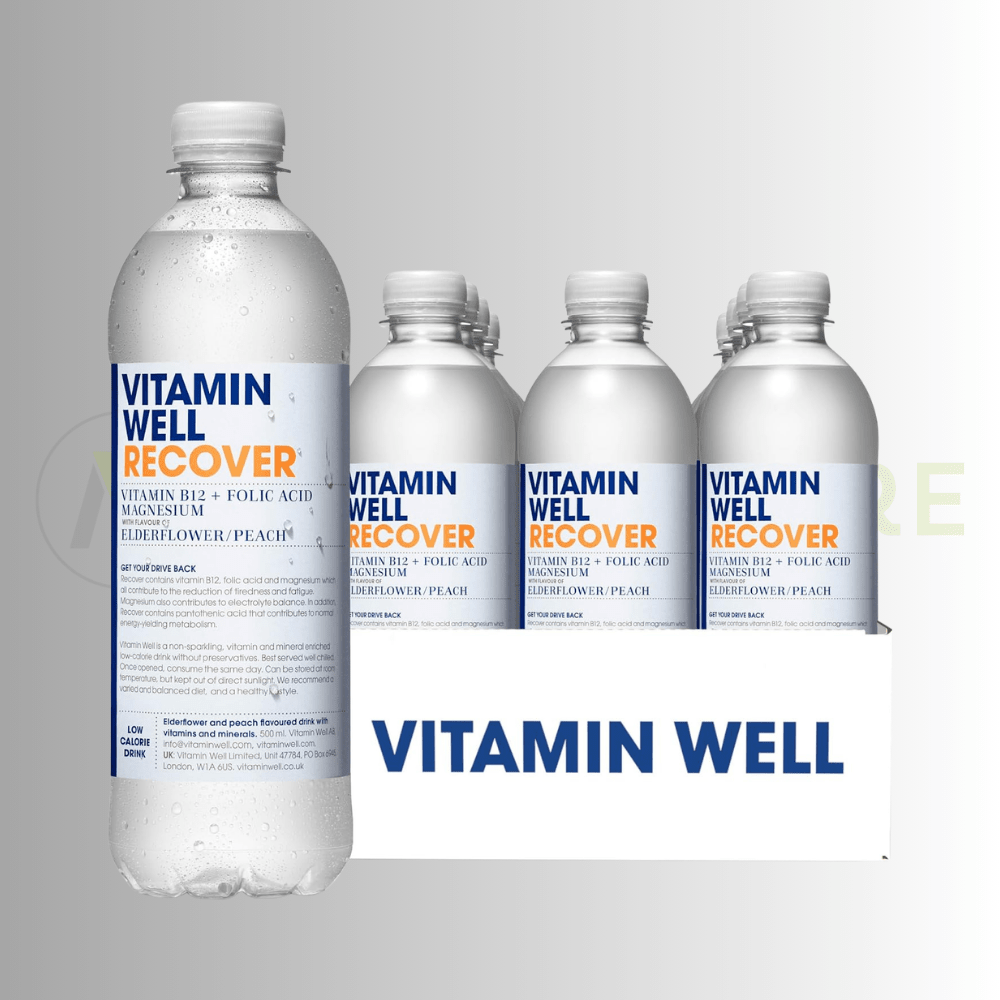 Vitamin Well Recover | Elderflower & Peach | Vitamin B12, Folic Acid & Magnesium | 12 x 500ml - Nutristore
