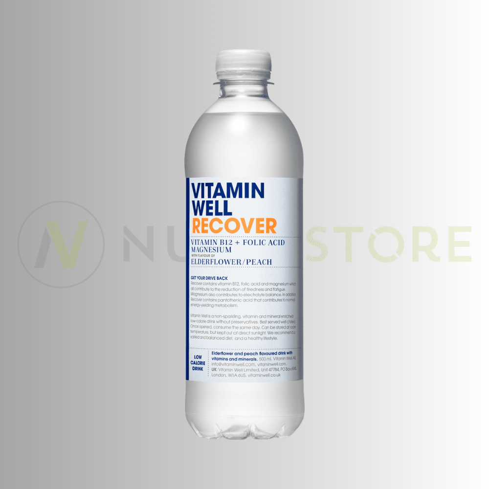 Vitamin Well Recover | Elderflower & Peach | Vitamin B12, Folic Acid & Magnesium | 12 x 500ml - Nutristore