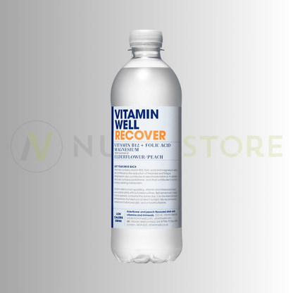 Vitamin Well Recover | Elderflower & Peach | Vitamin B12, Folic Acid & Magnesium | 12 x 500ml - Nutristore