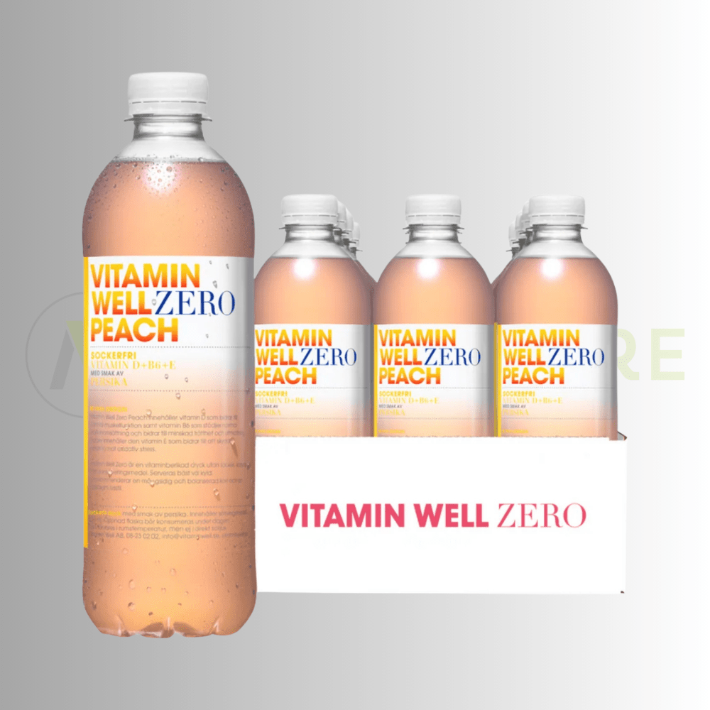 Vitamin Well Zero Peach | Vitamin D, B6 & E | Sugar-Free Vitamin Drink | 12 x 500ml - Nutristore