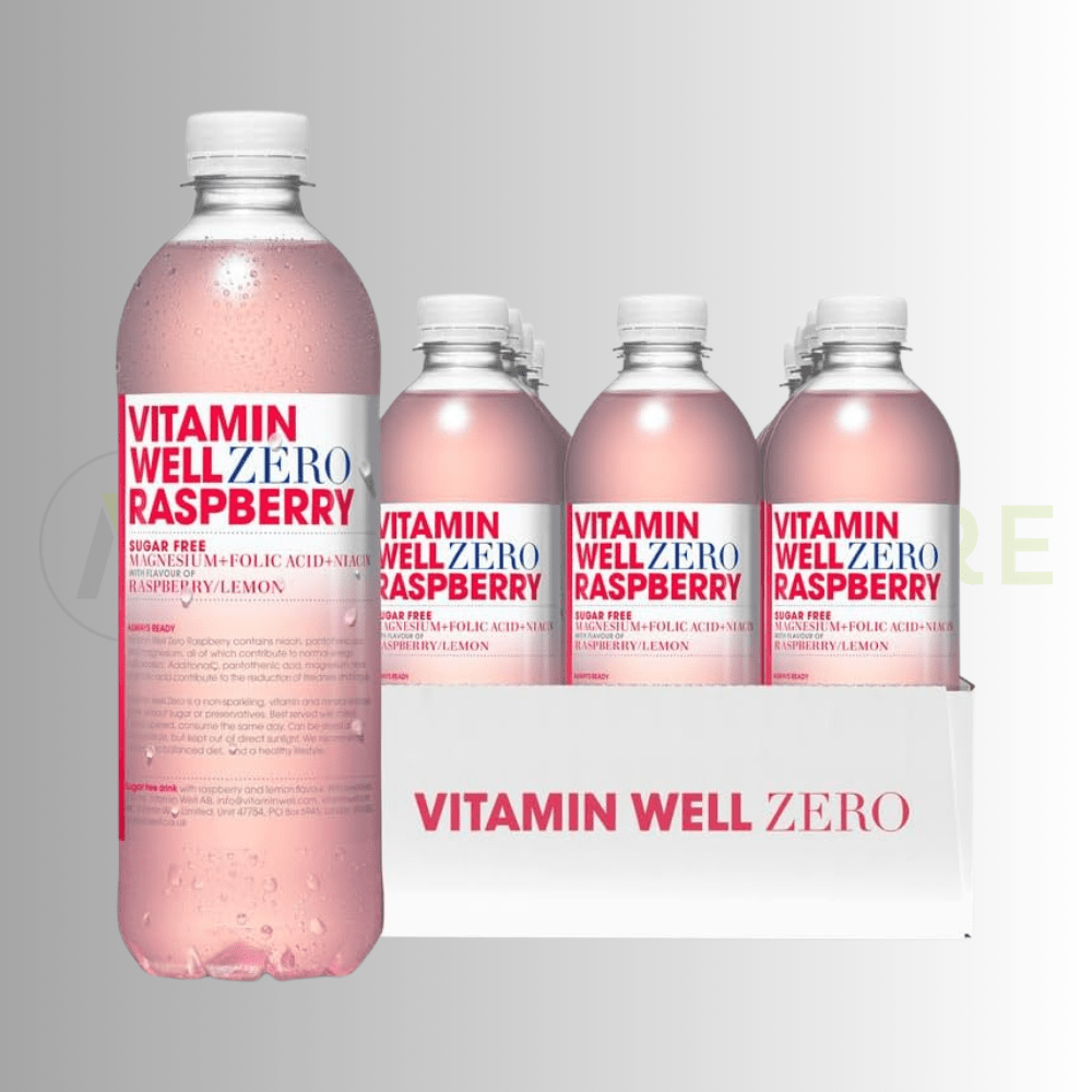 Vitamin Well Zero Raspberry | Raspberry & Lemon | Magnesium, Folic Acid & Niacin | 12 x 500ml - Nutristore